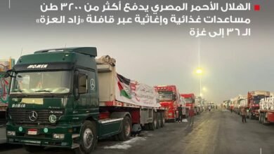 الهلال الأحمر المصري يدفع أكثر من 3200 طن مساعدات غذائية وإغاثية عبر قافلة «زاد العزة» الـ 36 إلى غزة